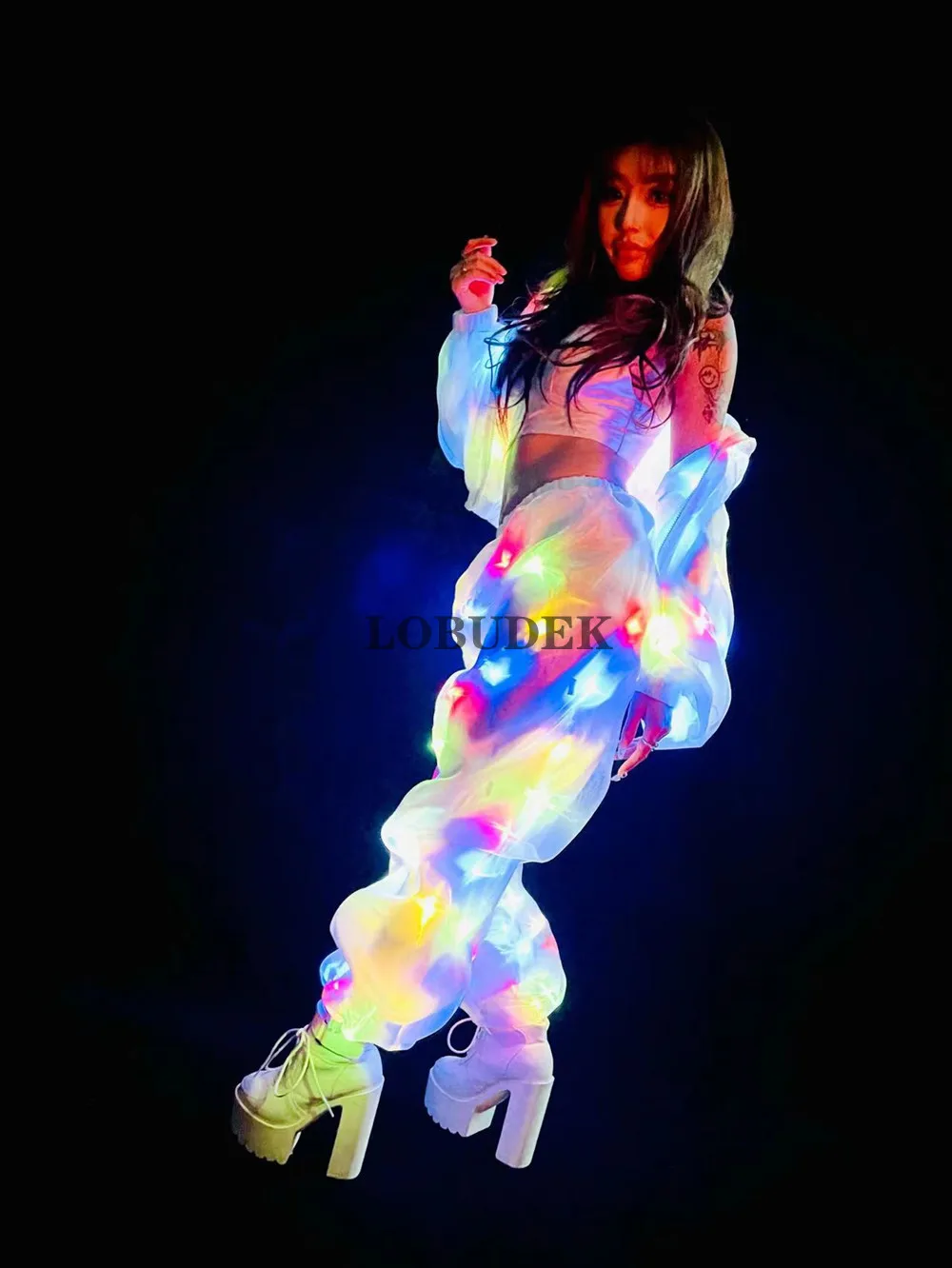 Красочное электронное освещение танцевальный костюм светодиодная светящаяся