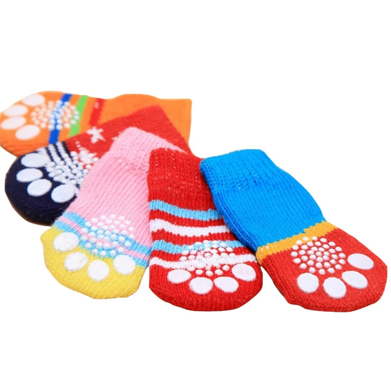 

Four Sets High Quality Cute Soft Anti Slip Dog Cat Cotton Socks Multi Color Pet Products
