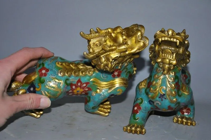 

wedding decoration China Feng Shui bronze Cloisonne Enamel Dragon beast Kylin Kirin Chi-Lin statue