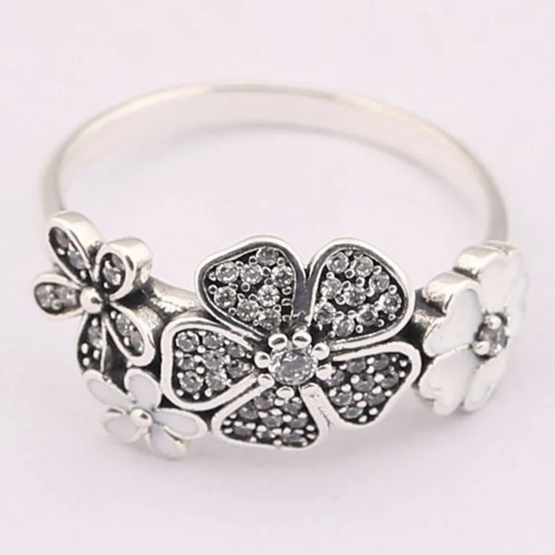 

100% 925 Sterling Silver Pan Ring Twinkling Bouquet Cherry Blossom Daisy Ring For Women Wedding Party Gift Fashion Jewelry