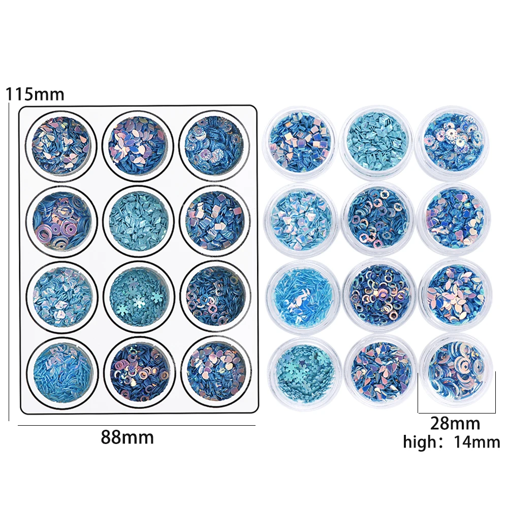 1box Multiple Shapes Art Blue Glitter Sequins Acrylic Uv Gel Polish Hologram Epoxy Silicone Mold Filling Makeup Festival Party - купить по