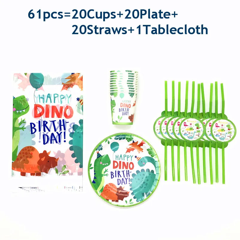 

Набор одноразовой посуды в виде динозавра для вечеринки, чашки в стиле джунглей, тарелки, скатерть, украшение для детского дня рождения вече...