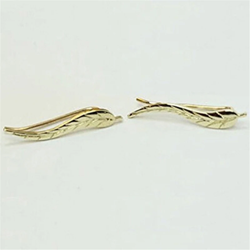 Fashion Personality Metal Leaf Simple Ear Sweep Wrap Gold Color Climber Leafs Clip Cuffs Earrings | Украшения и аксессуары
