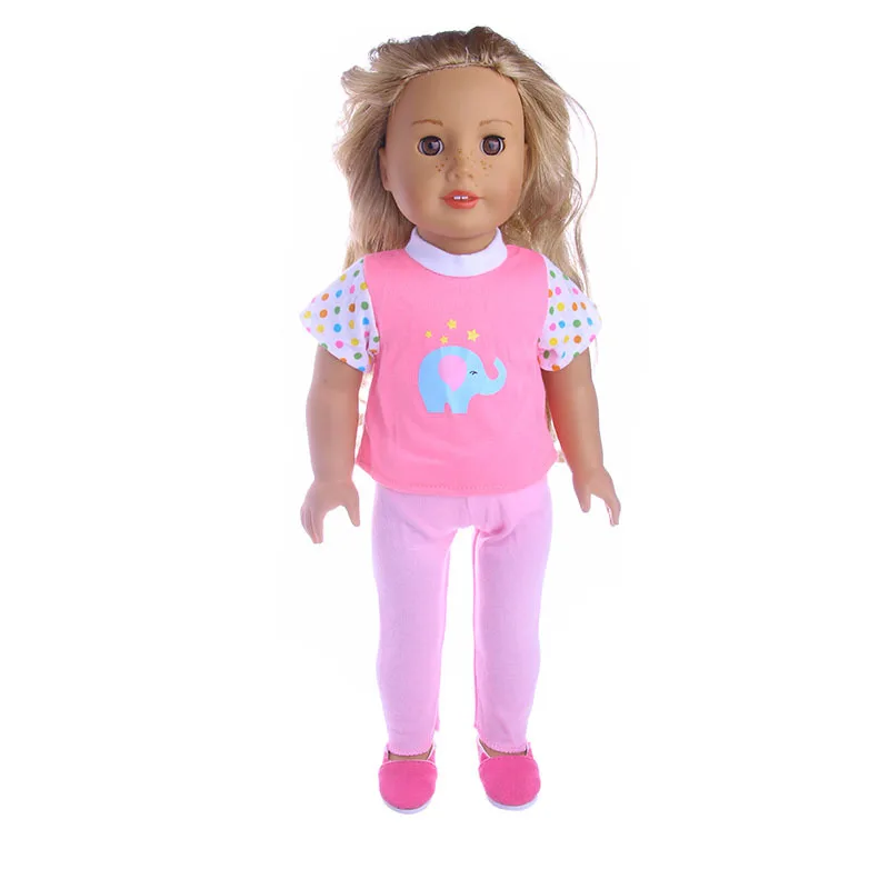 Костюм из футболки и брюк в виде слона розового цвета для 18-дюймовых американских