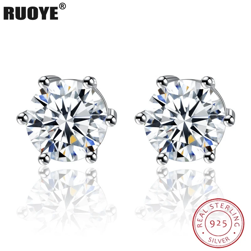 

Серьги-гвоздики из 100% стерлингового серебра 925 пробы, 6 мм, Кристальные шпильки для женщин, классические ювелирные изделия из чистого серебр...