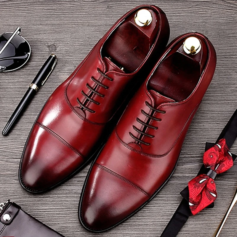 2018 Модные мужские свадебные оксфорды из натуральной кожи деловые строгие Туфли с