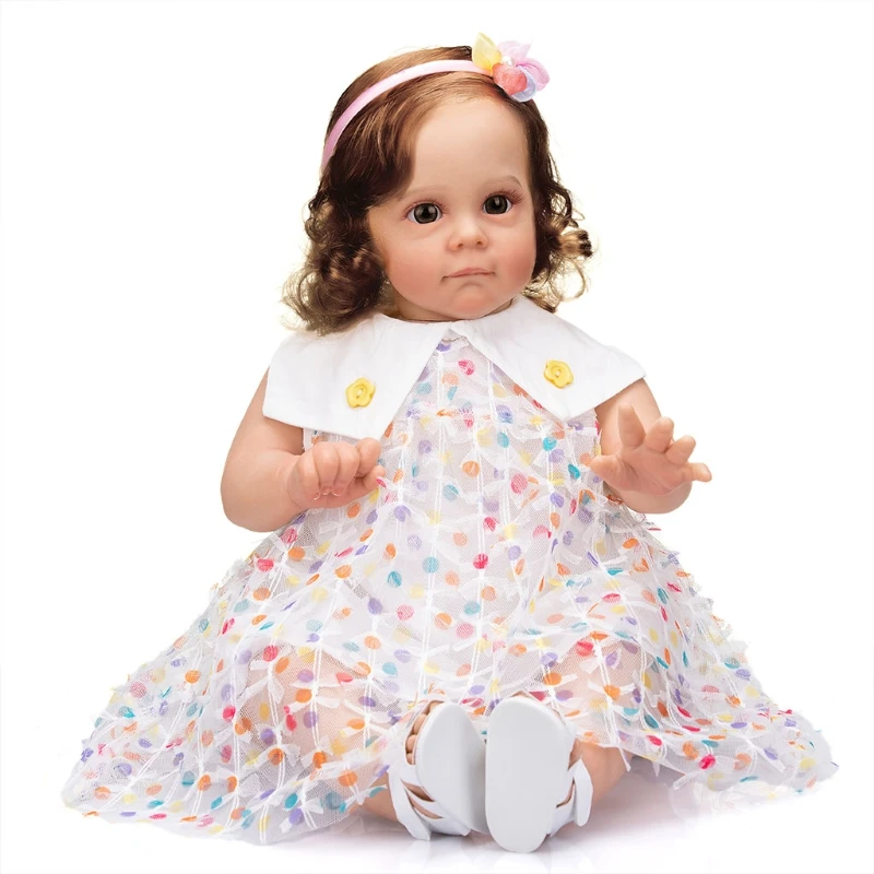 

24 inch/60cm Realistic Baby Toddler Reborns Doll Sleeping Baby Toy Lifelike Newborn Dolls Infant Gift with Long Hair Dress