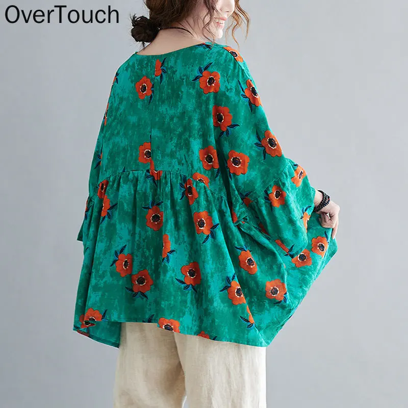 

Plus Size Women T-Shirt V-Neck Lady Linen Floral Tee Shirt Loose Vintage Bat Fashion Summer Oversize Tops 5XL 6XL 2021