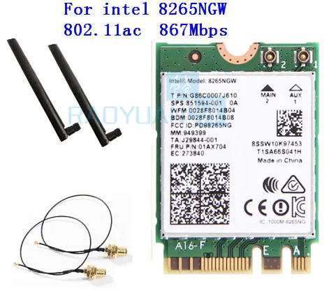 8265NGW AntennaCable Двухдиапазонный 2,4 г/5 ГГц wifi беспроводной Bluetooth для Intel 8265NGW беспроводной-AC 8265 NGFF 802.11ac 867 Мбит/с 2x2 wifi BT 4,2 карта - Цвет: 8265NGW AntennaCable