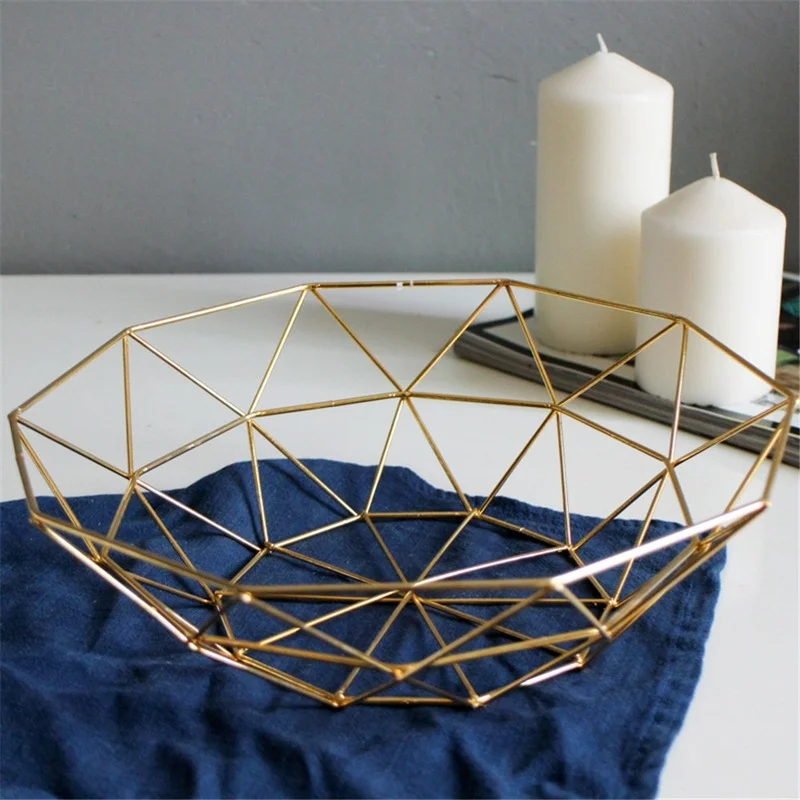 

Scandinavian Rose Gold Metal Fruit Storage Basket Vogue Home Table Snack Organizer Basket Gorgeous Golden Wrought Iron Basket