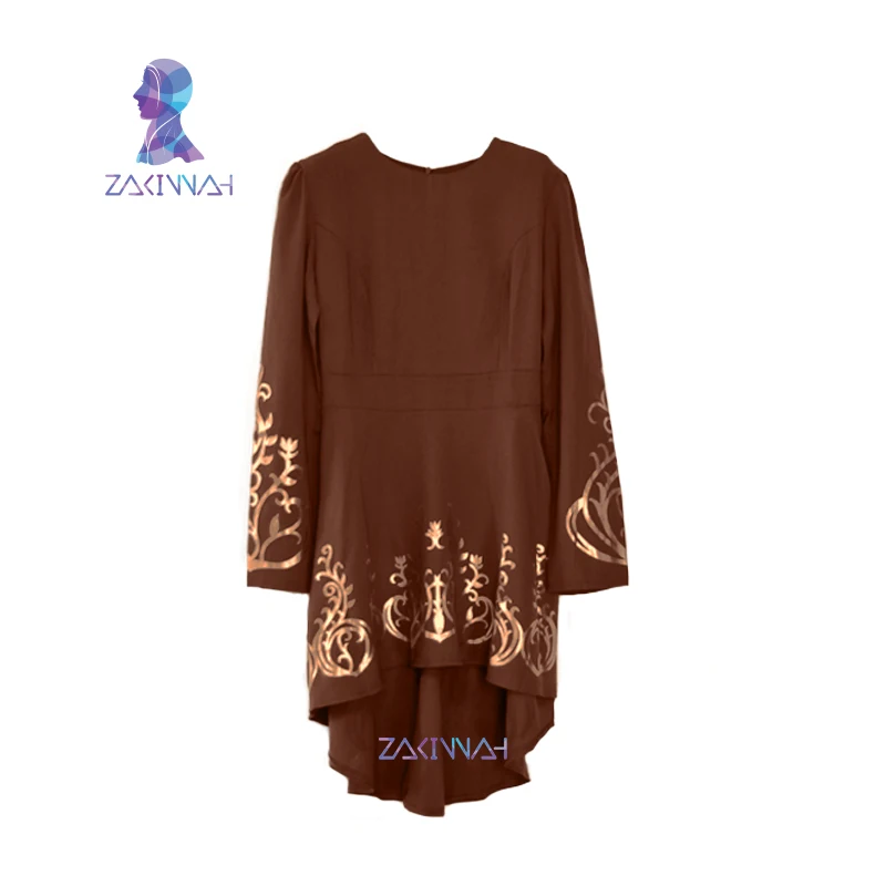 Brown ZK009 модная мусульманская одноцветная горячая штамповка Топ позолоченная печать женская одежда Ближний Восток Рамадан Исламская абайя - Color: Brown