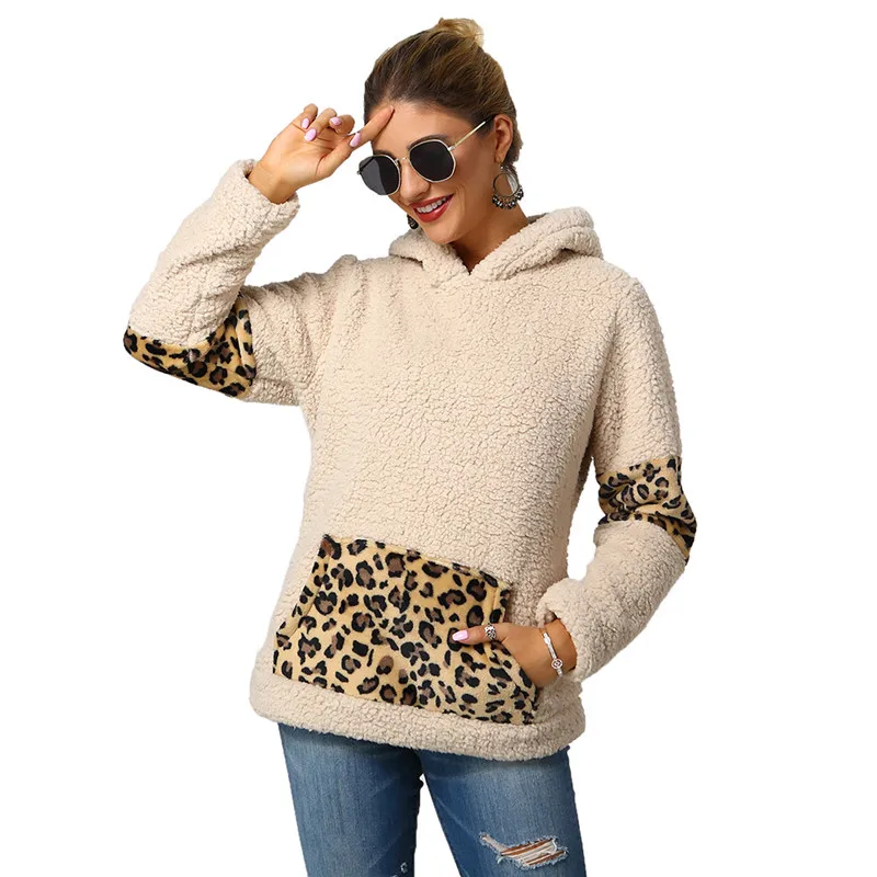 

sexy Leopard women hoodies Pocket double sided velvet sweatshirt female hoodie 2019 autumn winter clothes