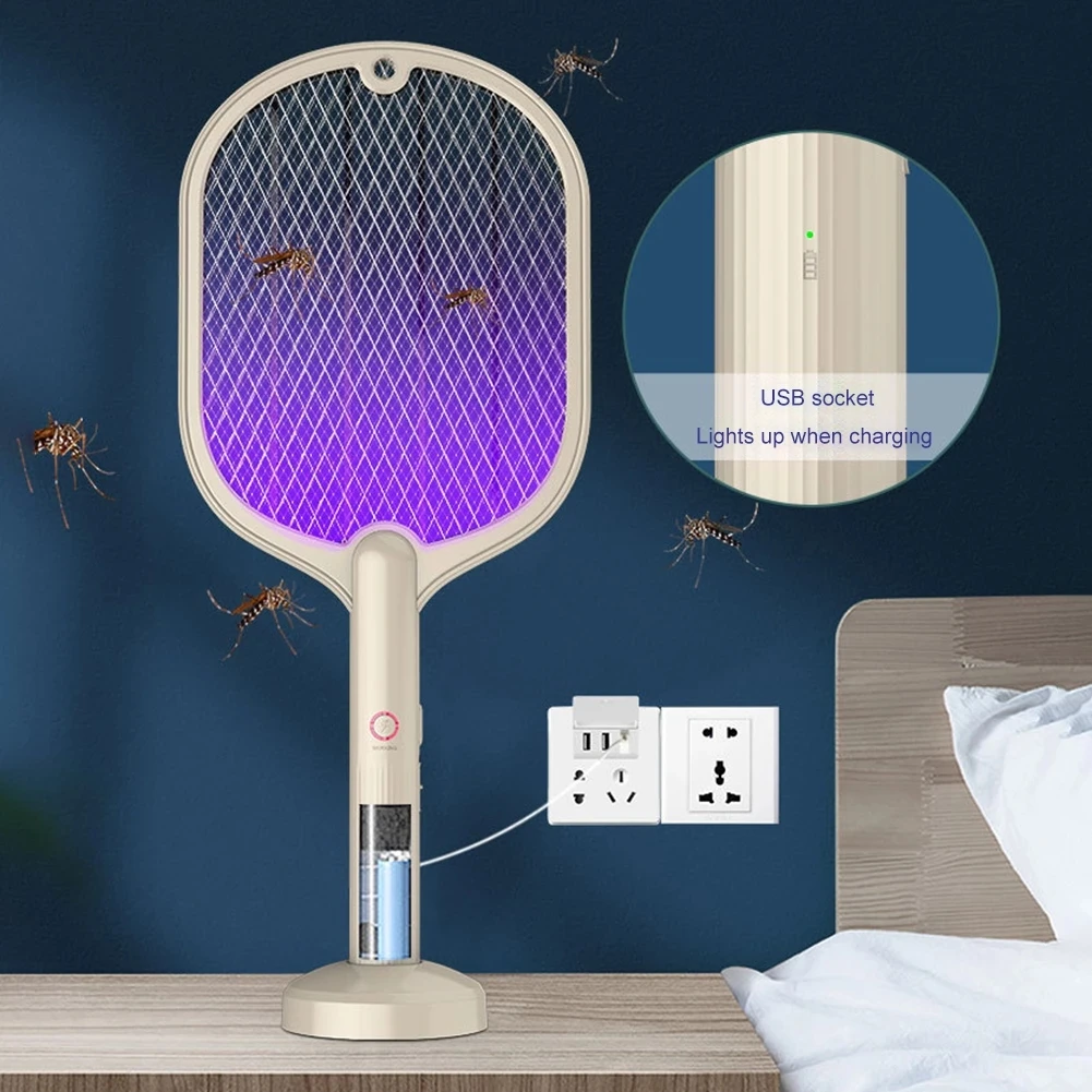 

3000V Electric Insect Racket Mosquito Swatter USB Rechargeable Fly Swatter Bug Insect Zapper Inserts Mosquito Killer Trap Racket