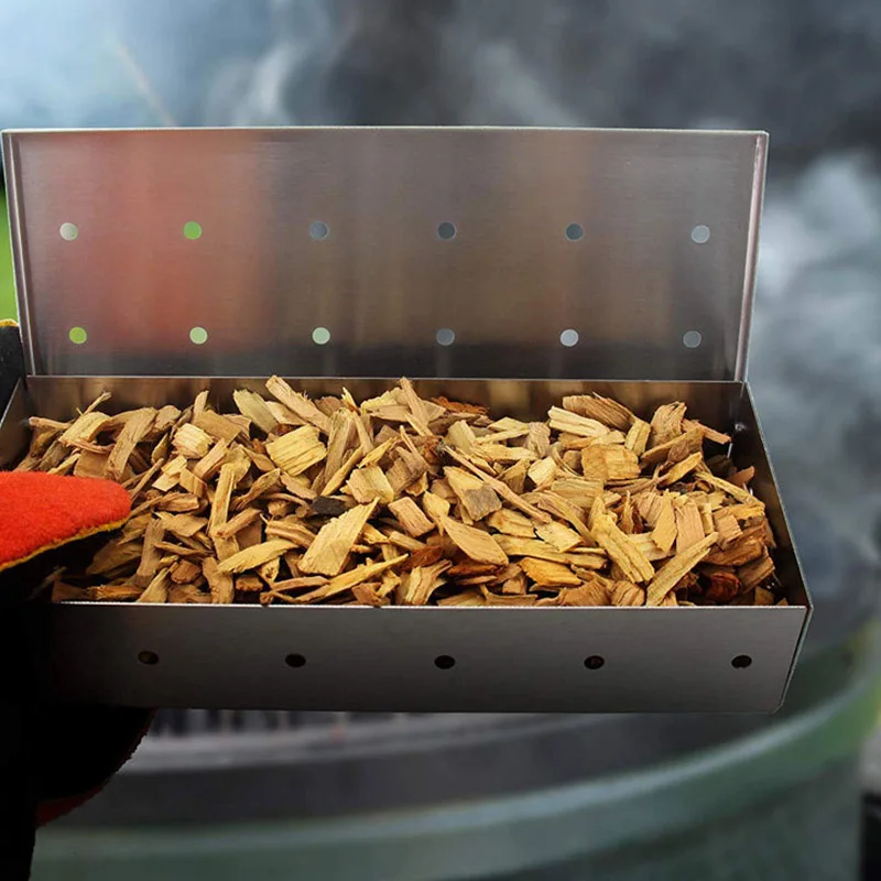 Древесные чипы Барбекю курильщик коробка для внутреннего уличного угля газовый