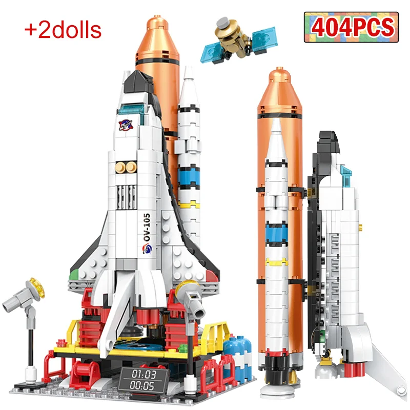 

404pcs City Technical Space Shuttle Launcher Building Blocks Friends Aerospace Rocket Space Airplane Figures Bricks Toy For Kids