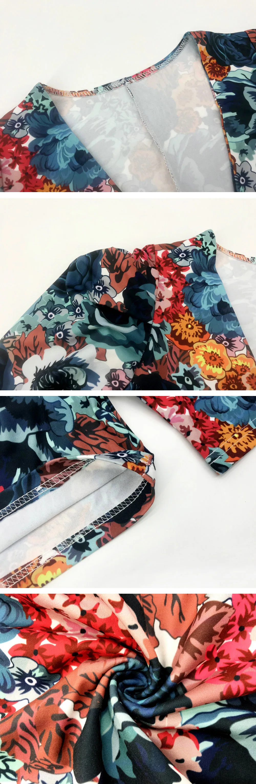 

Sexy Deep VHalf Sleeve High Waist Flower Print Pullovers Mini Dress Floral Printed Low Cut Lantern Sleeve Short Sleeve Dress