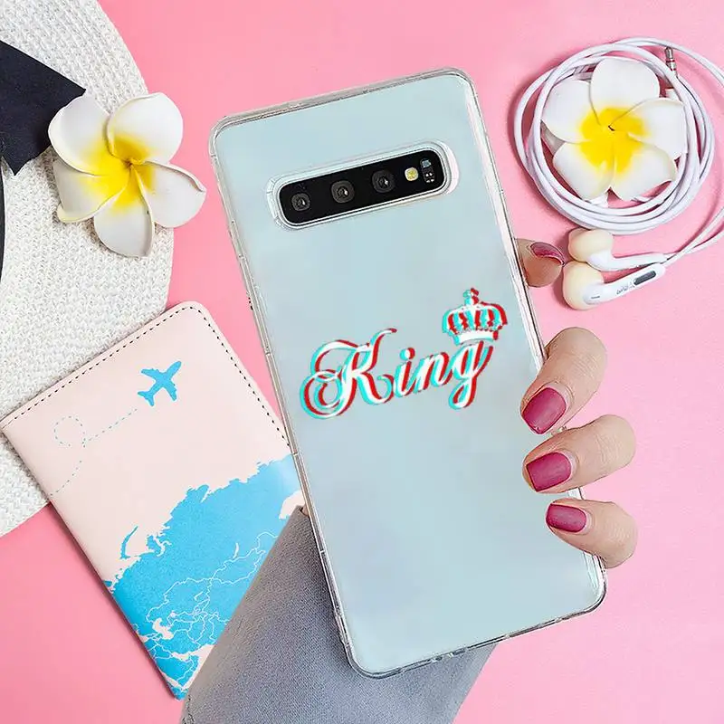 

King Queen Cartoon Crown Letter Phone Case Transparent for samsung A 21s 50 71 S 8 9 20 20fe note 10 20 ultra plus