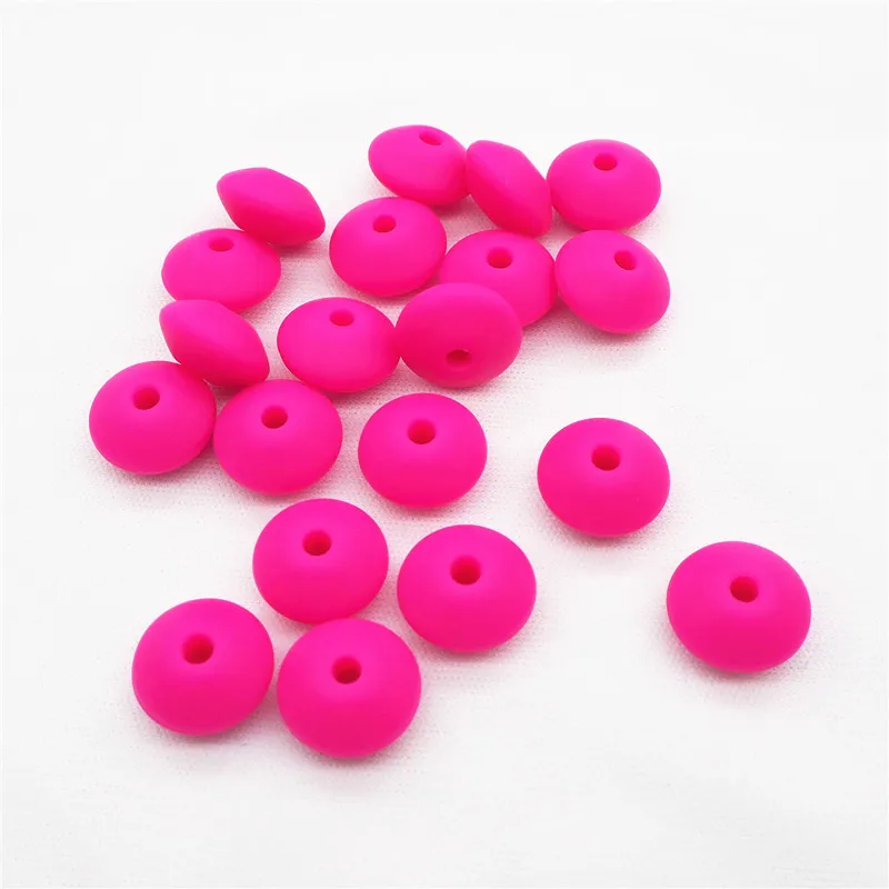 Fuchsia Chenkai 50 шт. силиконовые бусины в форме чечевицы DIY Baby Abacus подвеска-прорезыватель успокаивающие украшения изготовление аксессуаров бусины 12x7 мм BPA бесплатно - Цвет: Fuchsia