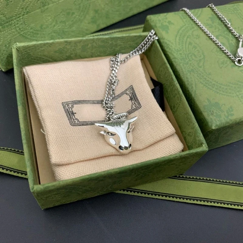 

Ag 925 Sterling Silver Luxury Brand 1:1 Bull Head Horse Head Necklace Fashion Wild Trend Hip-hop Men And Women Necklace Gifts