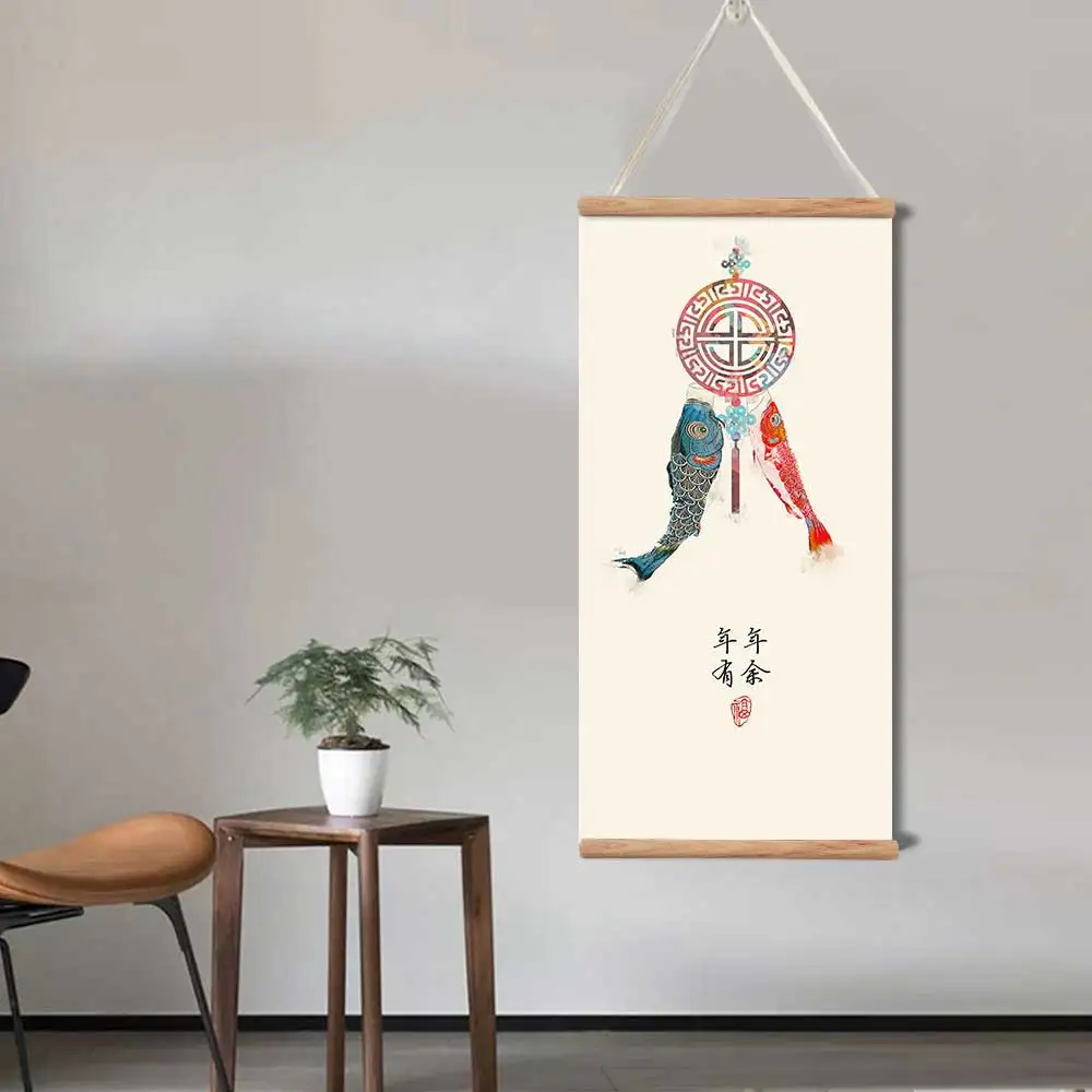 Настенное украшение в китайском стиле с изображением рыбок и планшетов постер на