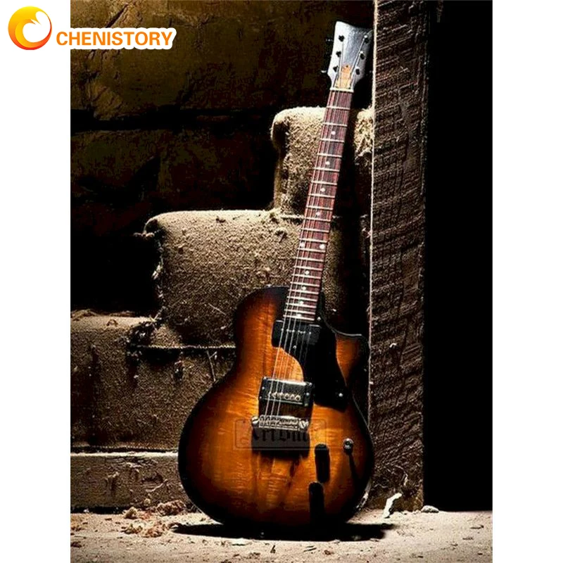 

CHENISTORY DIY Oil Painting Abstract Guitar City Painting By Numbers Home Decor Canvas Picture Hand Painted Modern Acrylic Paint