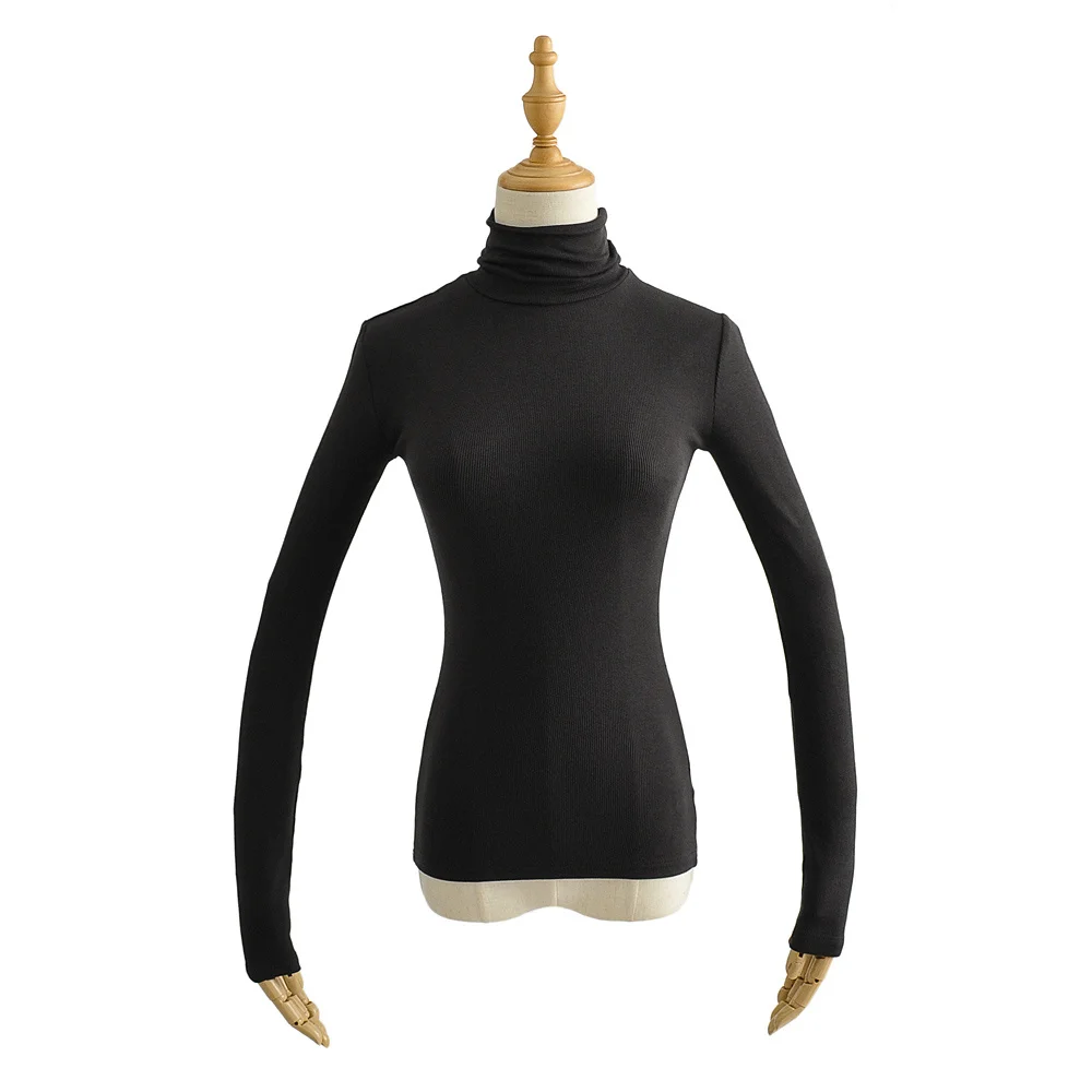 2020 Осень Зима повседневные трикотажные футболки в рубчик Топы Водолазка с