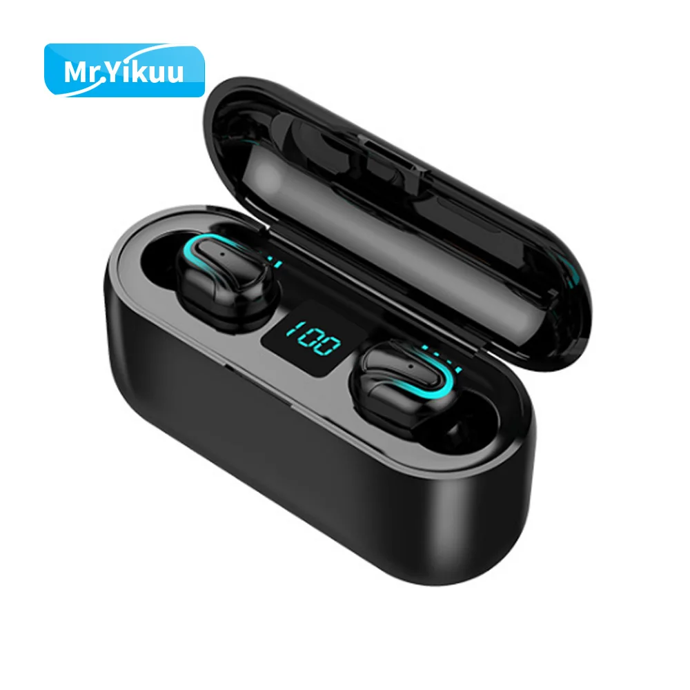 Mr. Yikuu Беспроводные стереонаушники мини в ухо Bluetooth 5,0 наушники с светодиодный цифровой дисплей зарядная коробка для iPhone 7 8 X Xs - Цвет: black