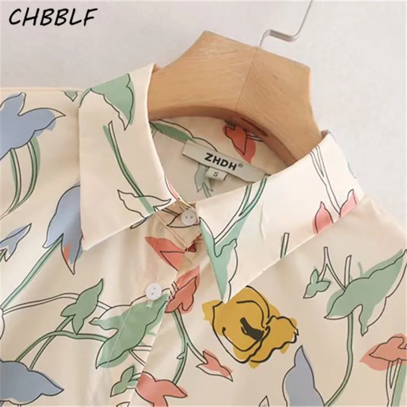 CHBBLF женское стильное платье рубашка с цветочным принтом длинными рукавами и