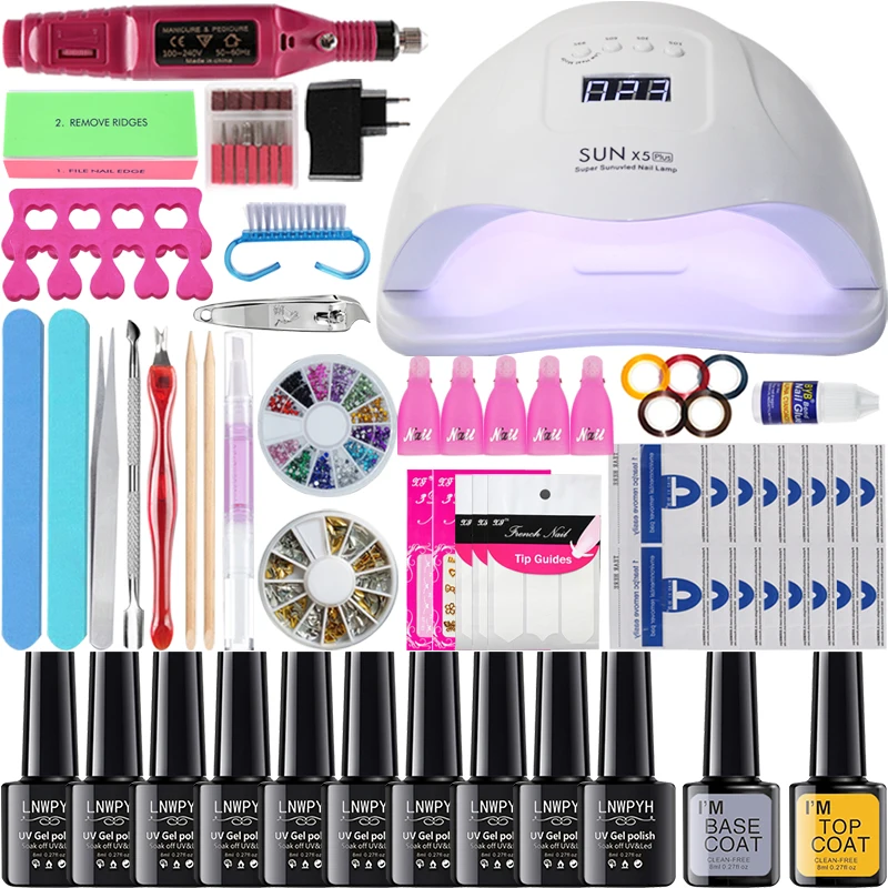 10 nail polish54W Лампа для ногтей 48 Вт/54 Вт/24 Вт инструмент для дизайна ногтей маникюрный набор 18/10 Цветной Гель-лак для ногтей Удлинительный УФ-гель набор для ногтей электрическая ручка для маникюра - Цвет: 10 nail polish54W