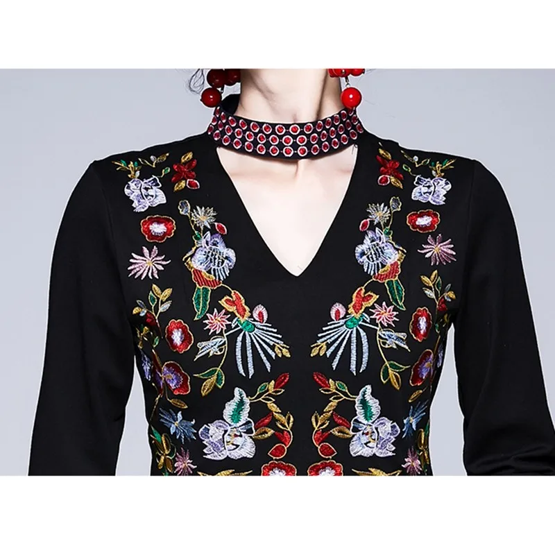 Женское винтажное коктейльное платье элегантное с цветочной вышивкой и