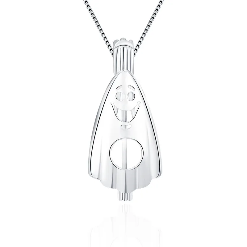 

CLUCI 925 Silver Scary Smiling Ghost Shaped Pendant for Women Halloween Jewelry Making Silver Halloween Pearl Locket SC139SB