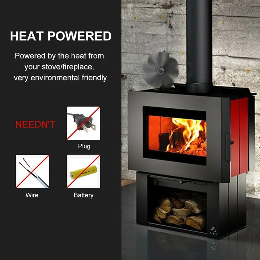 

Fireplace 4 Blade Heat Powered Stove Fan Log Wood Burner Eco Friendly Quiet Fan Home Efficient Heat Distribution Hot Fan