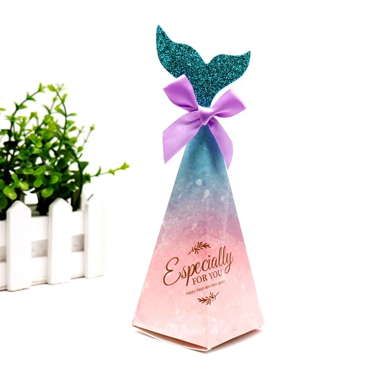 Pink Mermaid 10 шт./лот Конфета "Русалка" коробки красочные хвост русалки бант Подарочная коробка Детские сувениры Свадебная тема подарочные сумки и упаковочные материалы - Цвет: Pink Mermaid