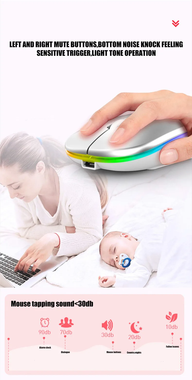 bluetooth wireless with usb rechargeable rgb mouse bt5 2 for laptop computer pc macbook gaming mouse 2 4ghz 1600dpi free global shipping