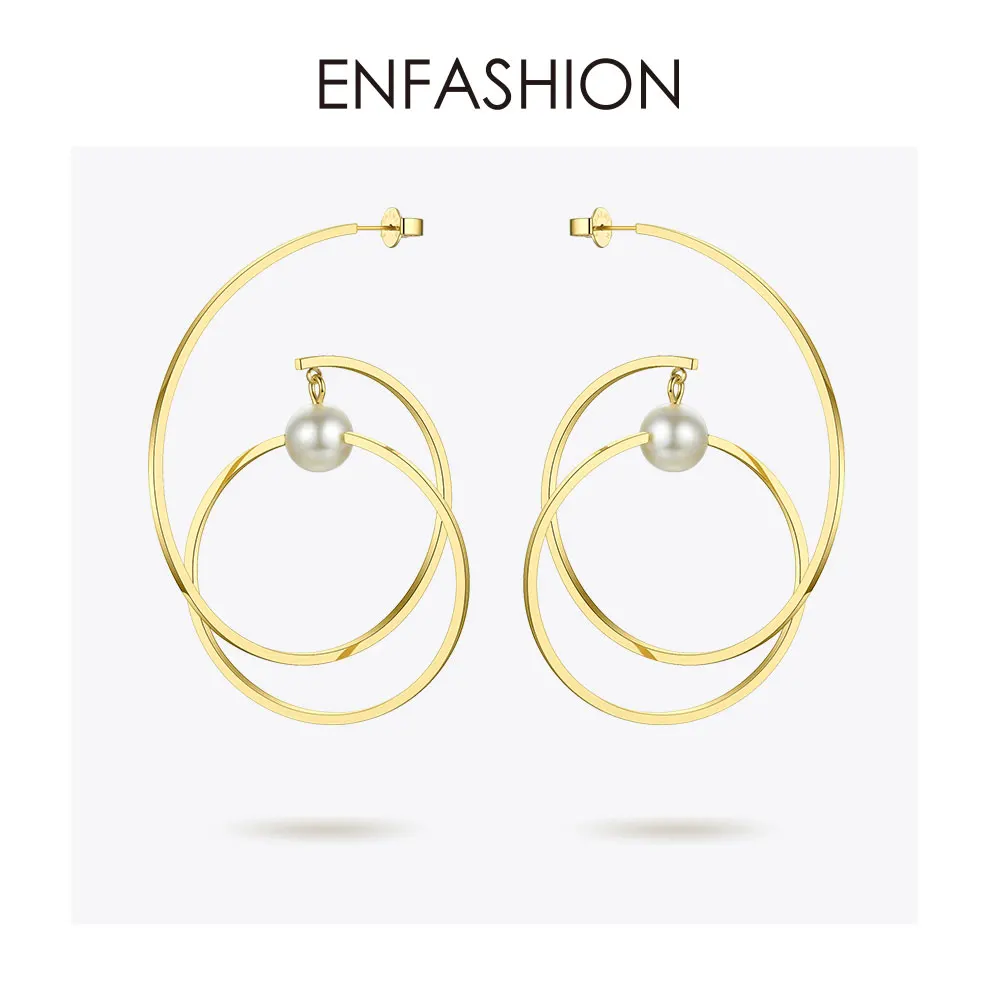 ENFASHION, геометрические круглые Висячие жемчужные серьги для женщин, простые линии, серьги, модные ювелирные изделия, Букле д 'ореиль Femme EB1030