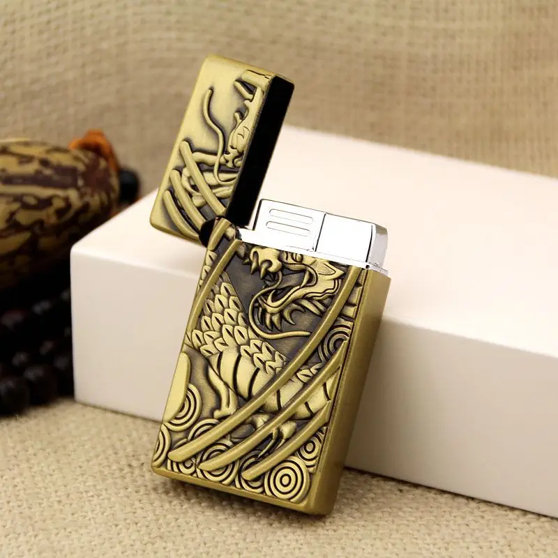 

Chinese huge Dragon Pattern Carved Metal Straight Creative Lighter Smoking Accessories for Weed Regalos Para Hombre Originales