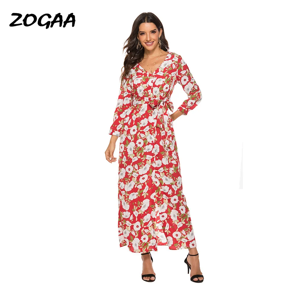

ZOGAA New Summer Floral Long Maxi Dress Women Sexy Evening Party Beach Dresses Holiday Floral Dress