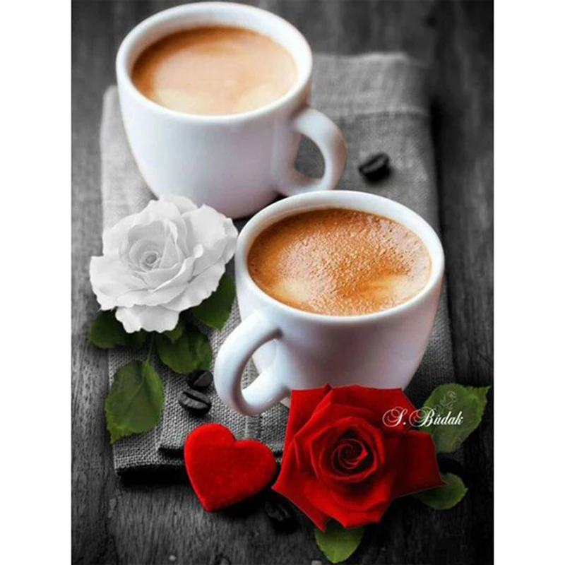 Картина ручной работы алмазная вышивка кофейная чашка цветок стразы набор для