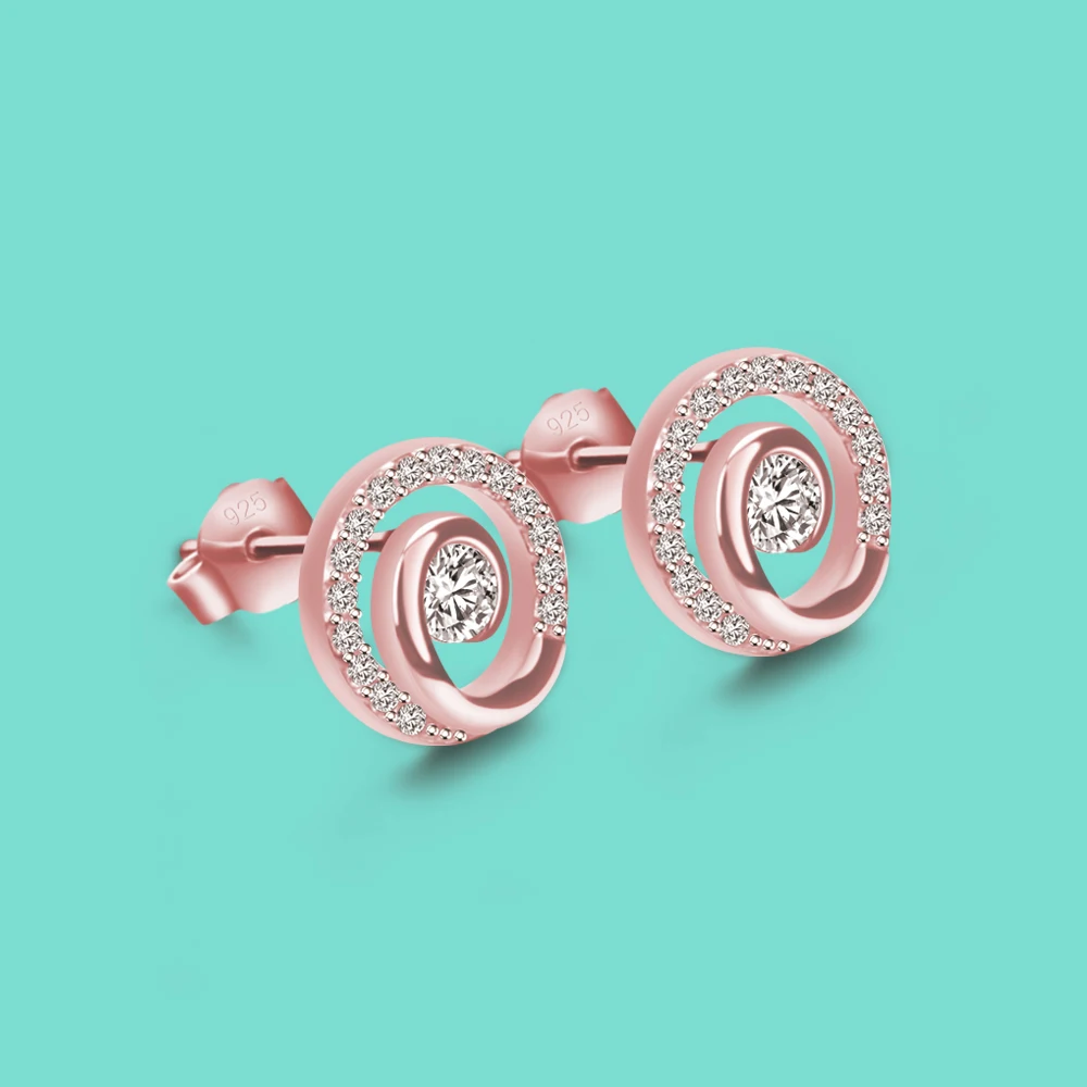 rose gold color Хит, 925 серебряные серьги для женщин, минималистичные 9 мм круглые серьги-гвоздики из циркония, серьги из стерлингового серебра, ювелирные изделия из розового золота - Окраска металла: rose gold color