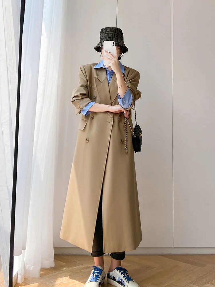 

Ветровка женская на раннюю осень 2021, новая Корейская длинная приталенная, Элитная атмосфера, не мнется