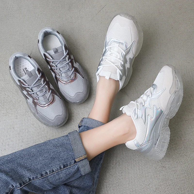 Дышащие кроссовки с прозрачной подошвой легкие туфли на толстой подошве со