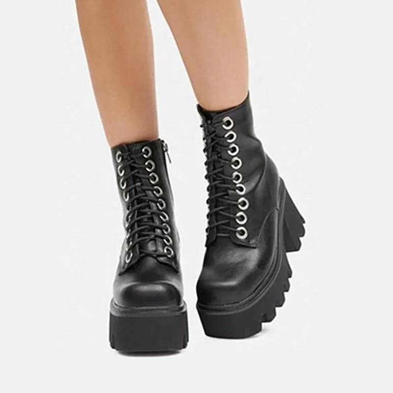 

KemeKiss Real Leather Women Ankle Boots Shoes Thick Bottom Platform Chunky High Heels Cool Short Boot Ladies Footwear Size 34-43