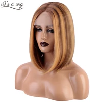 is a wig short straight part lace wigs synthetic lace wigs for women honey blonde highlight bob wig middle part black red hairs