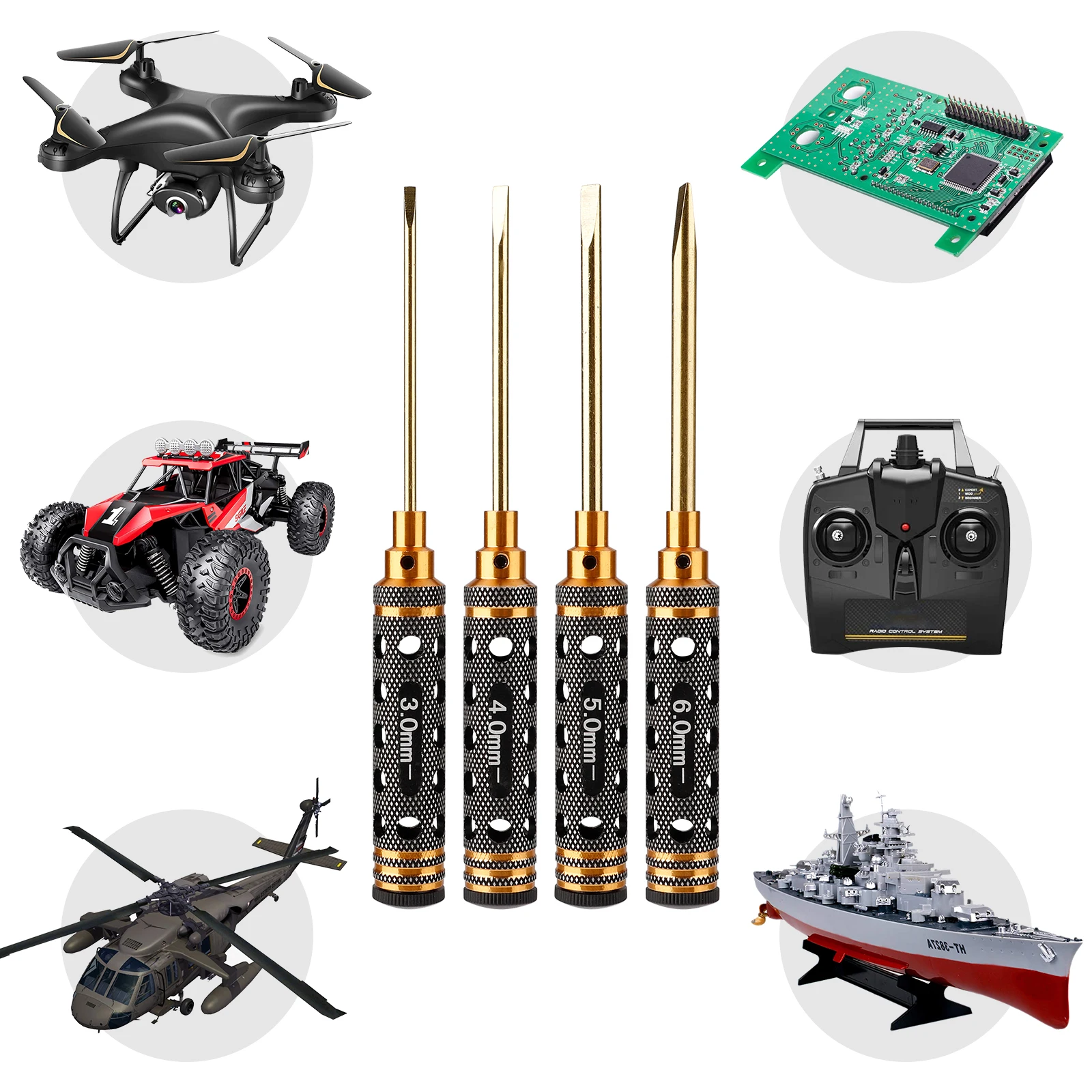 

4PCS Sets One Word Batch Turn Screw Driver Screwdriver Hollow-out Durable Steel Different Size Gold 3-4-5-6mm Aeromodelling Tool