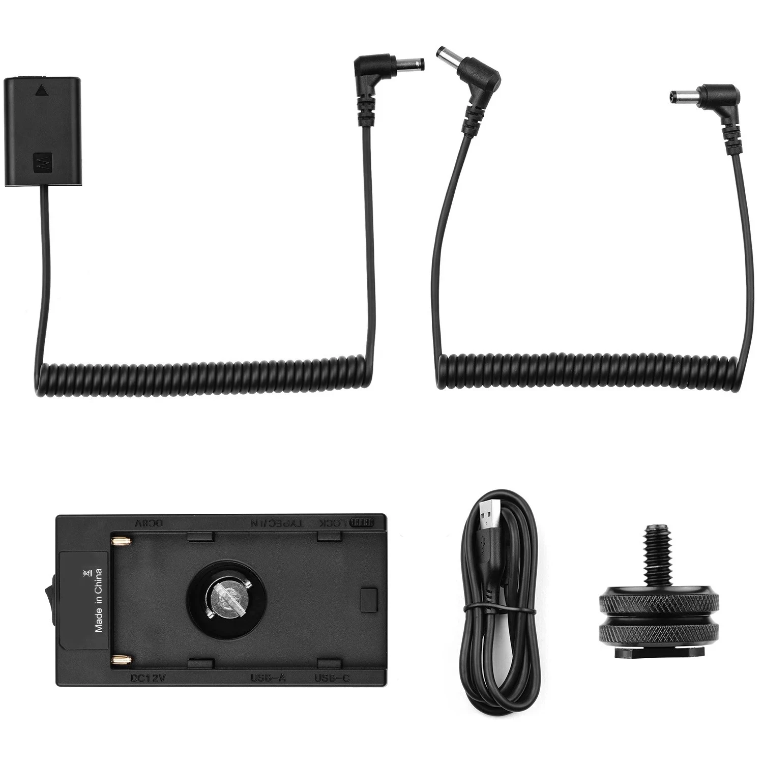 

NP-F970 F750 Battery Plate Holder Adapter with Dual USB Interface + FW50 Dummy Battery Coupler for Sony A7/A7R/A7S