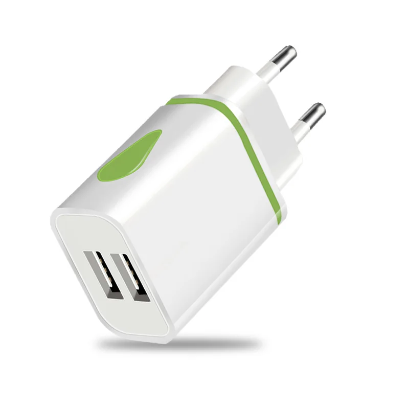 green USB зарядное устройство двойной 2 порта ЕС 5 в 2A путешествия настенный адаптер Светодиодный Свет мобильного телефона usb зарядное устройство для iphone 6 7 samsung Xiaomi huawei LG - Тип штекера: green