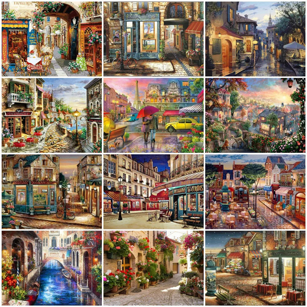 

HUACAN Picture By Number Town Handpainted Wall Art Unique Gift Painting By Numbers Scenery For Adults Children's Room Decor