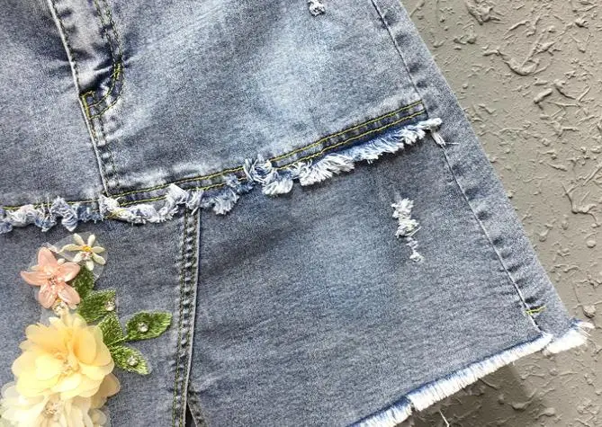 

Summer Women High Waisted Appliques Tassel Irregular Denim Skirt , Korean Spring Rhinestone Jeans Skirts for Woman Clothes