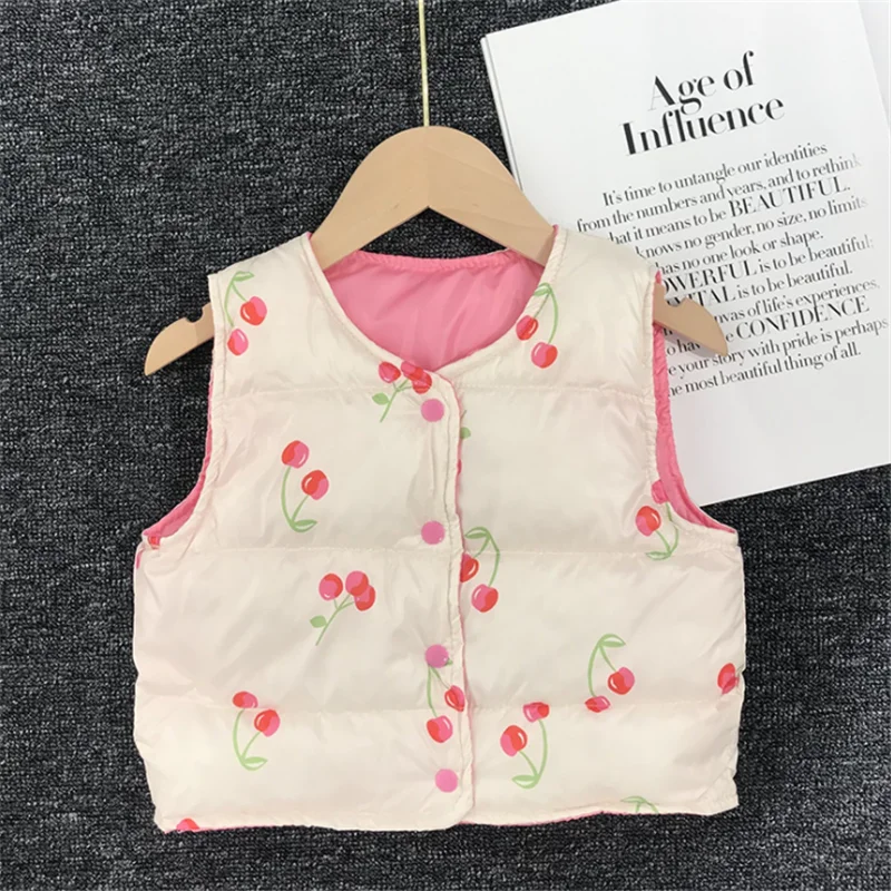 

2021 Baby Kids Clothes Girls Down Vests Winter New Cute Print Sleeveless Jacket for Boy Thicken Warm Children's Clothing