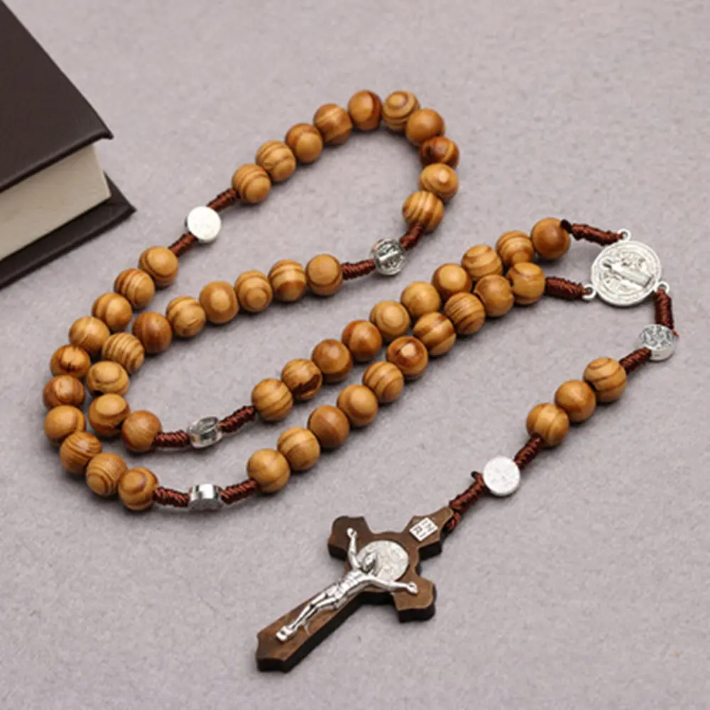 

Charm Pendant Rosary Styles Chain Saint Jesus Wooden Religious Christ Men Handmade Catholic Cross Medal Beaded Necklaces Antique